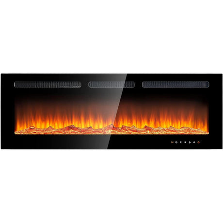oneinmil Electric Fireplace, 50 inch Wide Recessed/Wall Mounted Electric Fireplace, Remote Control with Timer 12 Adjustable Color Flame, Remote Control,with Crystal Stone, 750/1500W oneinmil