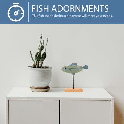 LIFKOME Nautical Fish Decor Wooden Fish Sculpture Wood Fish Statue on Base Stand Desktop Wood Fish Decor for Bathroom Bedroom Lake Beach House Decoration Blue Wood Fish Figurine