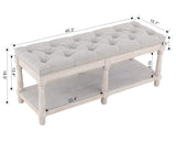 Janoray Farmhouse Storage Bench Wooden Entryway Upholstered Tufted Ottoman Bench for Bedroom End of Bed Hallway Organizer, Beige Janoray