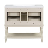 LUMISOL 36" Bathroom Vanity with Sink, Courtly Style Bathroom Vanities with 4 Drawers & Open Shelf, Single Bathroom Vanity with Undermount Sink, Solid Wood Bathroom Cabinet, Beige LUMISOL
