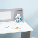 Qaba Toddler Desk and Chair Set, Kids Writing Desk Study Table for Children with Whiteboard, Storage Cabinet, Child Furniture, Art Gifts for Kids, Gray Qaba