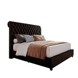 PaPaJet King Bed Frame Upholstered Platform Bed Frame with 52.8'' Tall Sleigh Headboard, Button Tufted, No Box Spring Needed, Easy Assembly, Black PaPaJet