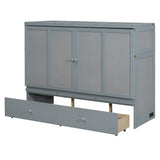 Merax Queen Murphy Bed Cabinet with Storage Drawers, Chest Cube Bed for Guest Room, Built-in Sockets & USB Ports, for Home Office or Small Bedroom, Grey Merax