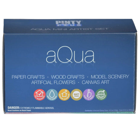 Pintyplus Aqua Mini Spray Paint - Art Set of 8 Water Based 4.2oz Cans. Ultra Matte Finish. Perfect For Arts & Crafts. Works on Plastic, Metal, Wood, Cardboard PINTY PLUS