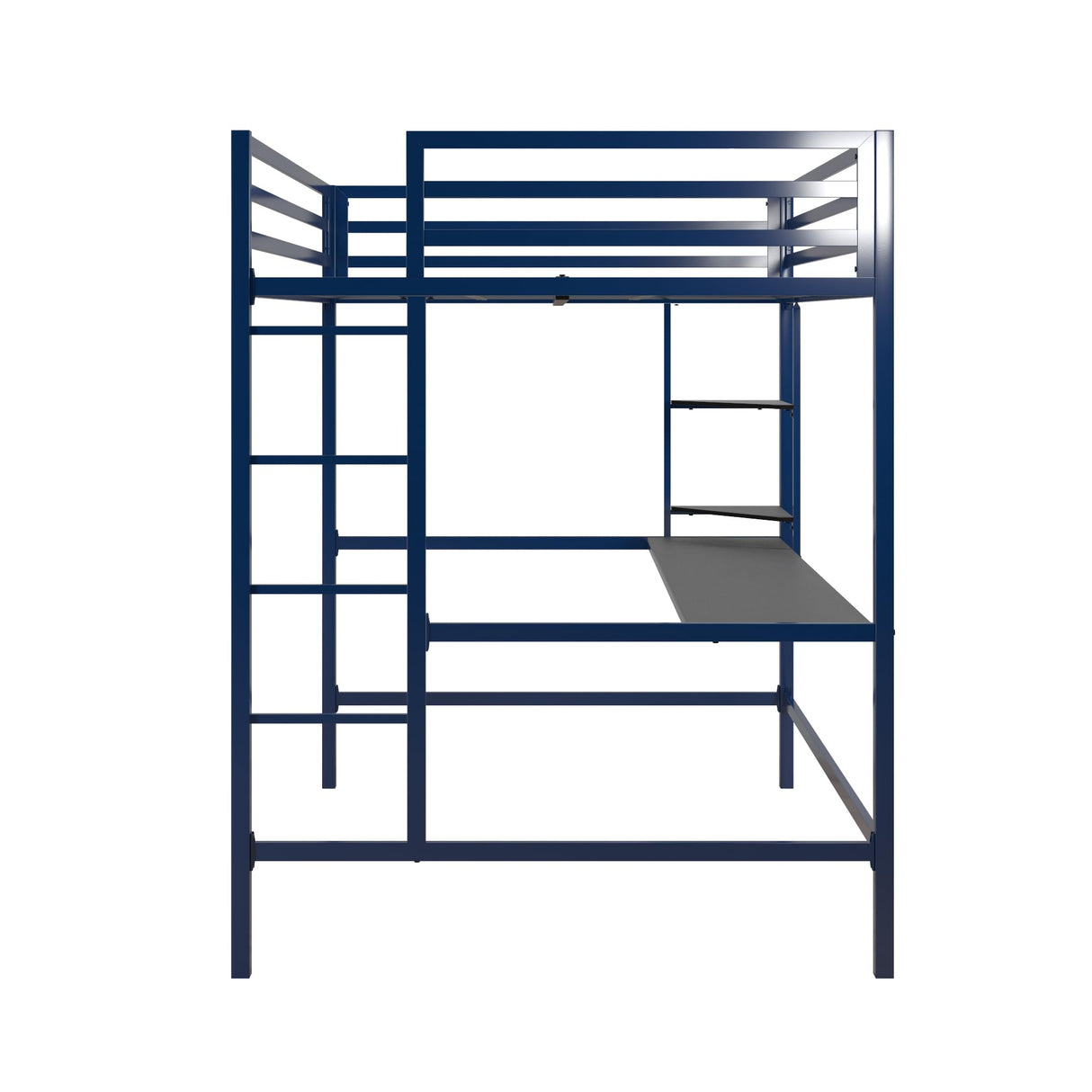Novogratz Maxwell Metal Full Loft Bed with Desk & Shelves, Navy/Black Novogratz