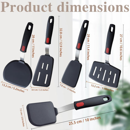 Silicone Spatula Turner, 5-Pack Spatulas Silicone Set for Nonstick Cookware, 600°F Heat Resistant Kitchen Cooking Utensils Set for Egg, Pancake Dishwasher Safe