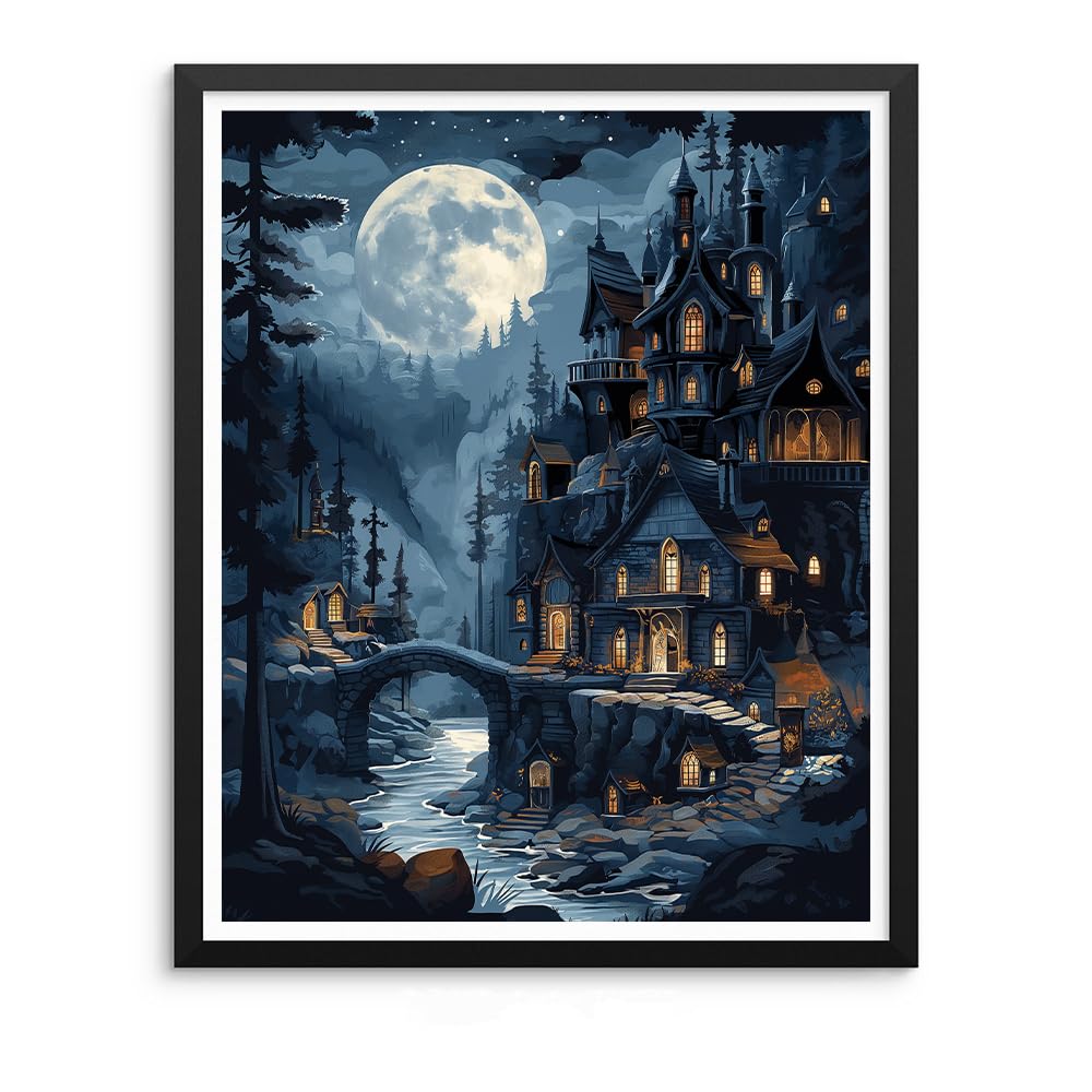 Natuyalo Paint by Numbers Kit for Adults, Paint by Numbers for Beginner Moonlit Castle, Paint by Number for Adults, Night Scene DIY Paint by Number for Gift Home Wall Decor 16x20 Inch Natuyalo