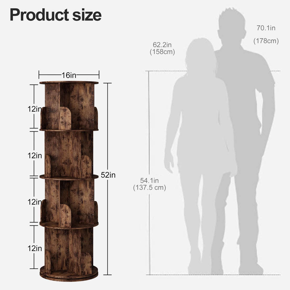 Huisenitre 360°Rotating Bookshelf,4 Tier Corner Bookcase,Book Shelf,Floor Storage Wood Organizer for Sturdy,Home Office,Living Room,Bedroom,Kids Room Huisenitre