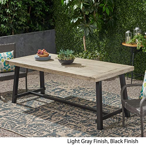 GDFStudio Outdoor Eight Seater Iron Dining Table, Light Gray and Black Finish GDFStudio