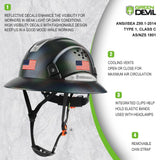 GREEN DEVIL Full Brim Hard Hat Vented Construction Safety Helmet OSHA Approved Cascos De Construccion ABS Work Hardhat for Men&Women 6 Point Adjustable Ratchet Suspension Custom Pattern Design GREEN DEVIL