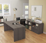 Bestar i3 Plus U-Shaped Executive Desk, 72W, Bark Grey Bestar