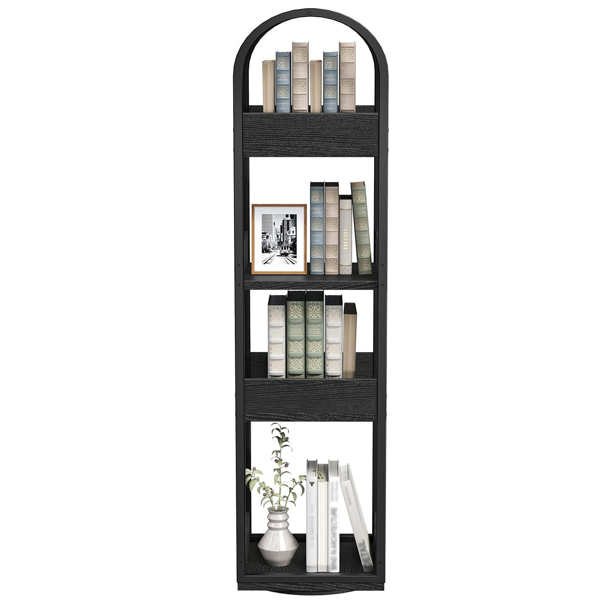MAHANCRIS 4-Tier Bookshelf, Rotating Bookcase, 360° Spinning Book Shelf, Rotate Corner Book Shelve, Storage Rack, for Study, Home Office, Black BKBK3401 MAHANCRIS