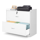 YORKING Wood Lateral File Cabinet with Lock, Storage Filing Cabinet with Full Extension Lockable Drawer Fits A4/Letter/Legal Size File Cabinets for Home Office Organizer, White, 2 Drawers YORKING