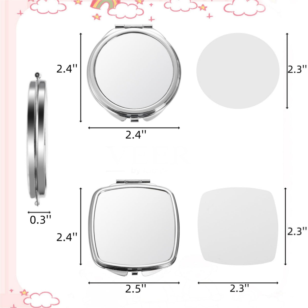 Acshio 8 Pack Sublimation Pocket Mirror, Mini Metal Folding Compact Makeup Mirror, Portable Double-Sided Magnifying Travel Cosmetic Mirror for Purse Women Gift Daily Use Acshio