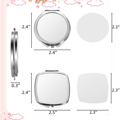 Acshio 8 Pack Sublimation Pocket Mirror, Mini Metal Folding Compact Makeup Mirror, Portable Double-Sided Magnifying Travel Cosmetic Mirror for Purse Women Gift Daily Use