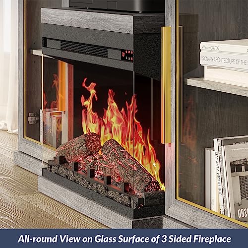 BELLEZE 23" Electric Fireplace with Realistic Crackling Sound, 3-Side Glass Display Fireplace Heater, Adjustable Timer & LED Flame Lights, Freestanding Indoor Fireplace for Bedroom, Living Room BELLEZE