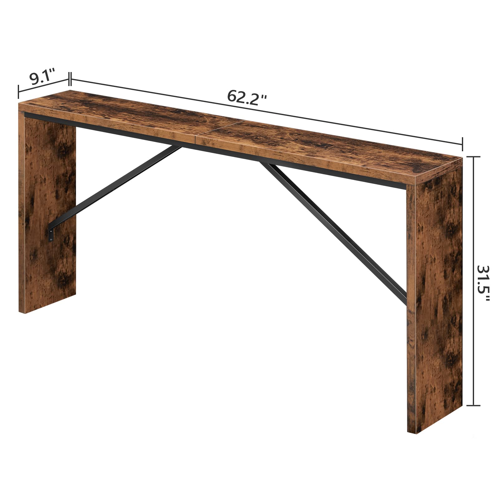 MAHANCRIS Console Table, 62.2" Long Sofa Table Behind Couch, Narrow Entryway Table, Farmhouse Dining Table with Angled Metal Frame, Industrial Console Table for Entryway, Rustic Brown CTHR158 - WoodArtSupply