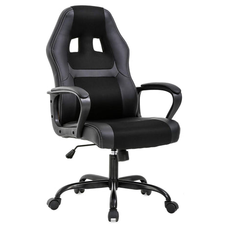 Office Chair PC Gaming Chair Cheap Desk Chair Ergonomic PU Leather Executive Computer Chair Lumbar Support for Women, Men (Black) BestOffice