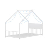 Twin Size Montessori Floor Bed with RGB LED Light, Twin Size House Floor Bed with High Headboard and Footboard, Twin Floor Bed with Slats, Twin Floor Bed for Kids(Twin White) Bellemave
