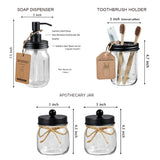 SheeChung 6Pcs Mason Jars Bathroom Accessories Set Complete - Toothbrush Holder, Lotion Soap Dispenser, 2 Mason Jars, Soap Dish, Toilet Paper Basket, Rustic Farmhouse Decor (Black, 6Pcs Bathroom Set) SheeChung