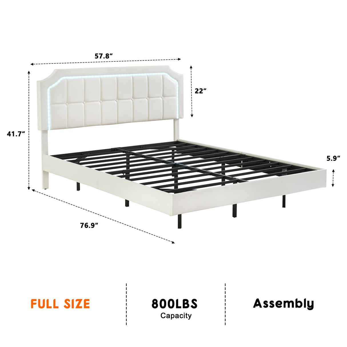 GAOMON Full Size Floating Bed Frame with RGB Led Lights Headboard, Modern Floating Led Full Bed Frame with Upholstered Adjustable Headboard, Stable Structure, No Box Spring Needed, Easy Assembly GAOMON