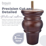 Btowin 4 inch Solid Wood Furniture Legs, 4Pcs Wooden Turned Bun Feet with Threaded 5/16'' Hanger Bolts & Mounting Plate & Screws for Sofa Couch Chair Ottoman Loveseat Btowin