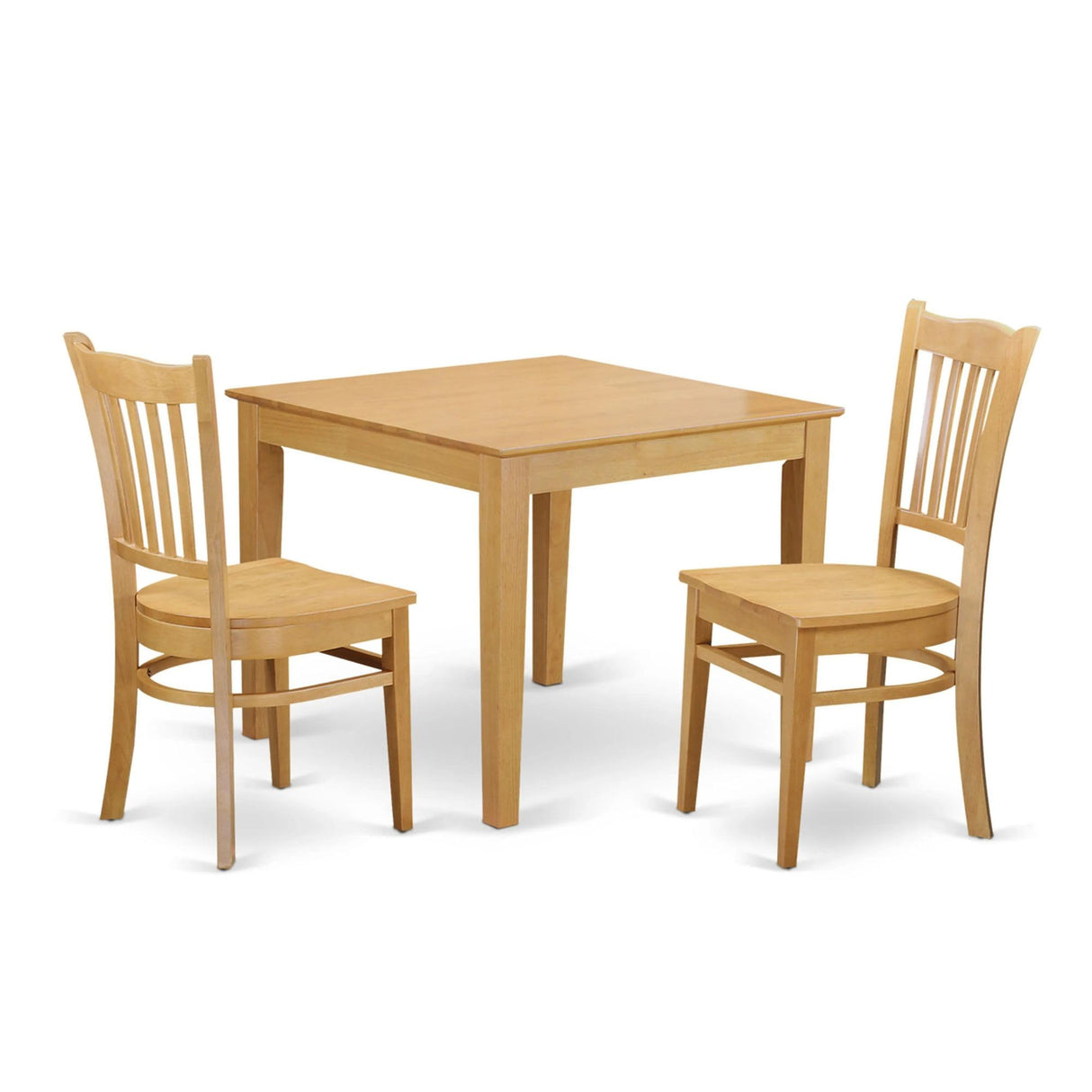 East West Furniture OXGR3-OAK-W Oxford 3 Piece Set Contains a Square Dinner Table and 2 Kitchen Dining Chairs, 36x36 Inch East West Furniture