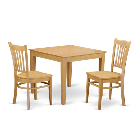 East West Furniture OXGR3-OAK-W Oxford 3 Piece Set Contains a Square Dinner Table and 2 Kitchen Dining Chairs, 36x36 Inch East West Furniture