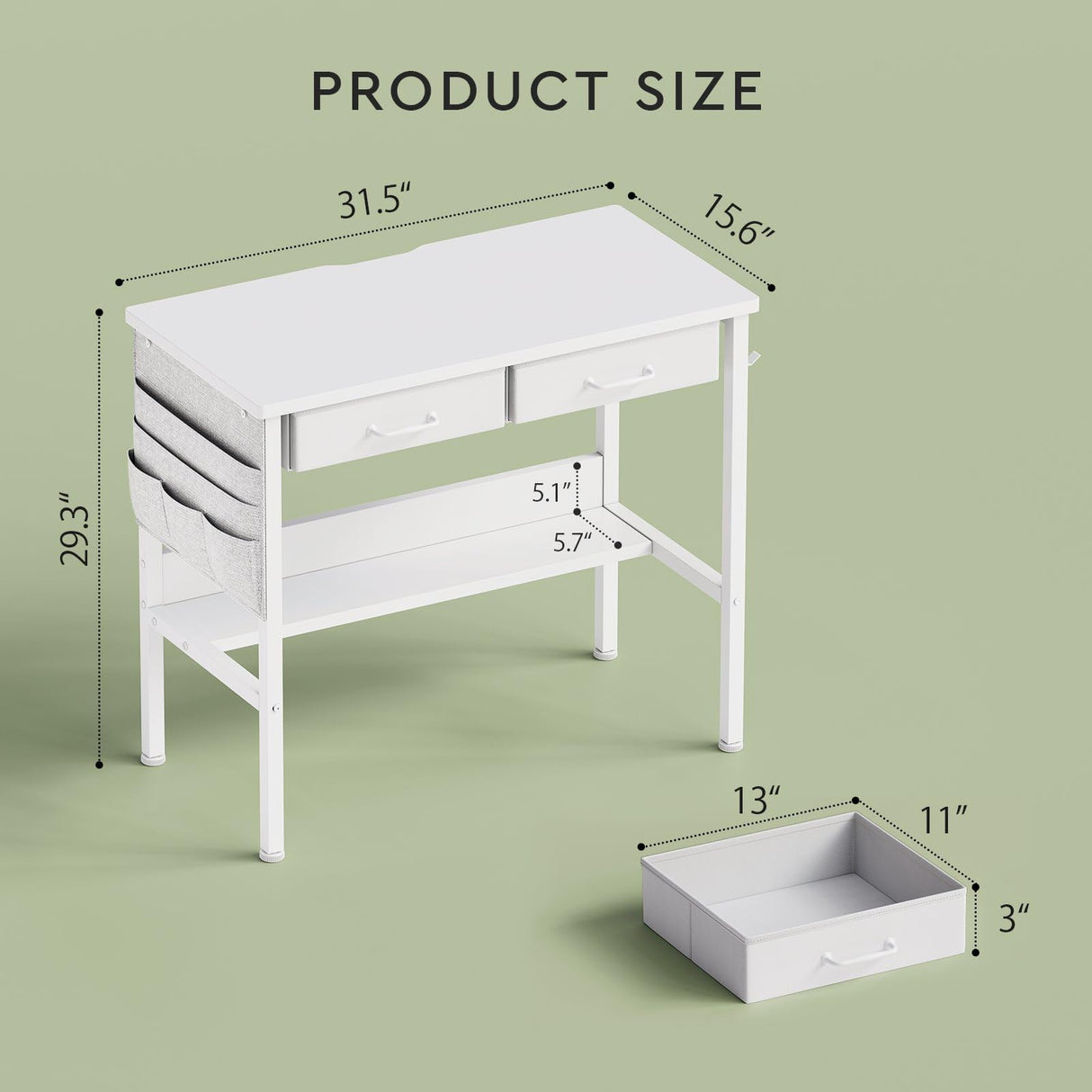 Maihail Small Vanity Desk no Mirror, Small Makeup Vanity, Compact Vanity with Storage, Vanity Desk with Drawers, Mini Vanity with Shelves, White Maihail
