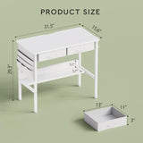 Maihail Small Vanity Desk no Mirror, Small Makeup Vanity, Compact Vanity with Storage, Vanity Desk with Drawers, Mini Vanity with Shelves, White Maihail