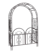 Plow & Hearth Arch Metal Outdoor Garden Arbor Double Gate | Montebello | 84" H x 53" W x 23" D | Gunmetal Black | Trellis Lattice Climbing Plants Plow & Hearth