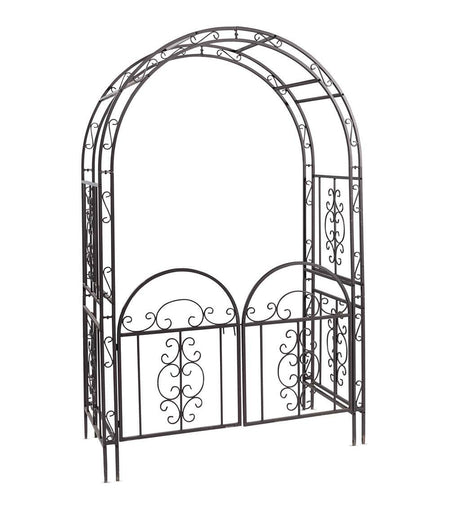 Plow & Hearth Arch Metal Outdoor Garden Arbor Double Gate | Montebello | 84" H x 53" W x 23" D | Gunmetal Black | Trellis Lattice Climbing Plants Plow & Hearth