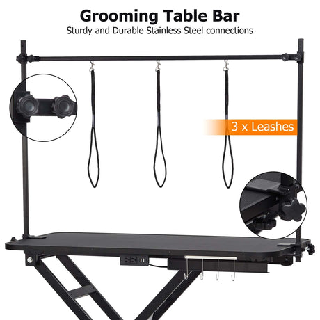 Upgraded 47” Electric Dog Grooming Table, 9"- 40" Height Adjustable Heavy Duty Electric Grooming Table with Anti Slip Tabletop, 3 Grooming Noose, for Dogs&Cats, Black Towallmark