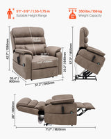 VEVOR Power Lift Recliner Chair, Dual Motor Lift Chair with Heat and Massage for Elderly, Infinite Position Adjustment Electric Recliner with a Cup Holder (Medium-Wide, Light Brown) VEVOR