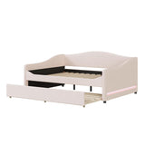 Full Size Upholstered Daybed with Trundle,Teddy Fleece Full Daybed Frame,Full Day Bed with LED Light,Tufted Sofa Bed Daybed for Bedroom,Living Room,Guest,Beige Bellemave