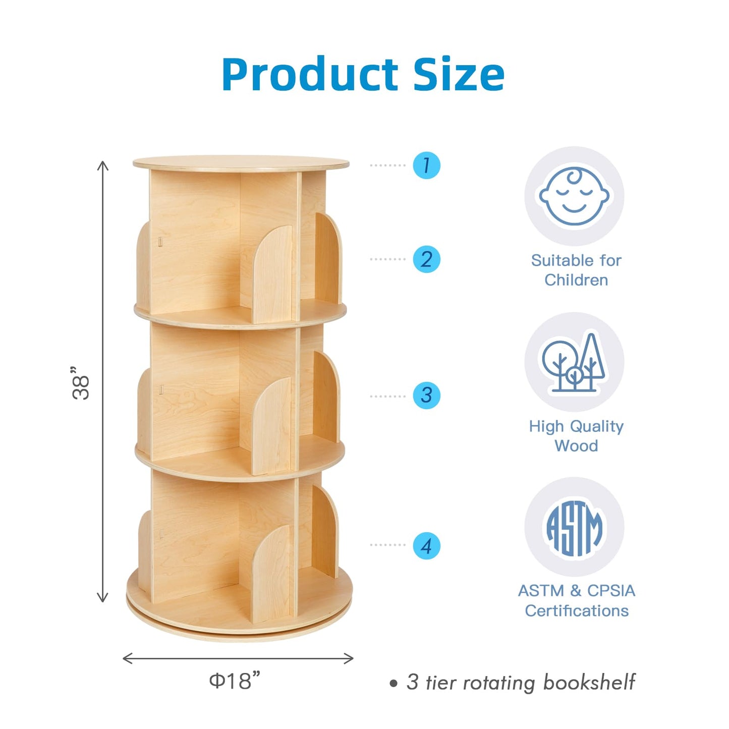 OOOK 360° Rotating Corner Bookshelf – Compact 3 Tier Wooden Storage Rack for Small Spaces - WoodArtSupply