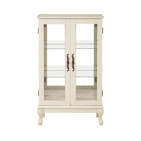 Awatiglou 2 Doors Curio Cabinet with Tempered Glass Doors, Curio Cabinets with Mirrored Back Panel and Adjustable Shelves, Lighted Display Cabinet for Home, Office Light Bulb Included White (White) Awatiglou