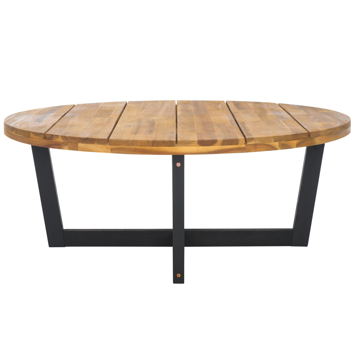 SAFAVIEH Outdoor Collection Leo Natural/Black 4-Leg Round Coffee Table, Ideal for Deck, Patio, Backyard, Sunroom SAFAVIEH