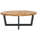 SAFAVIEH Outdoor Collection Leo Natural/Black 4-Leg Round Coffee Table, Ideal for Deck, Patio, Backyard, Sunroom SAFAVIEH