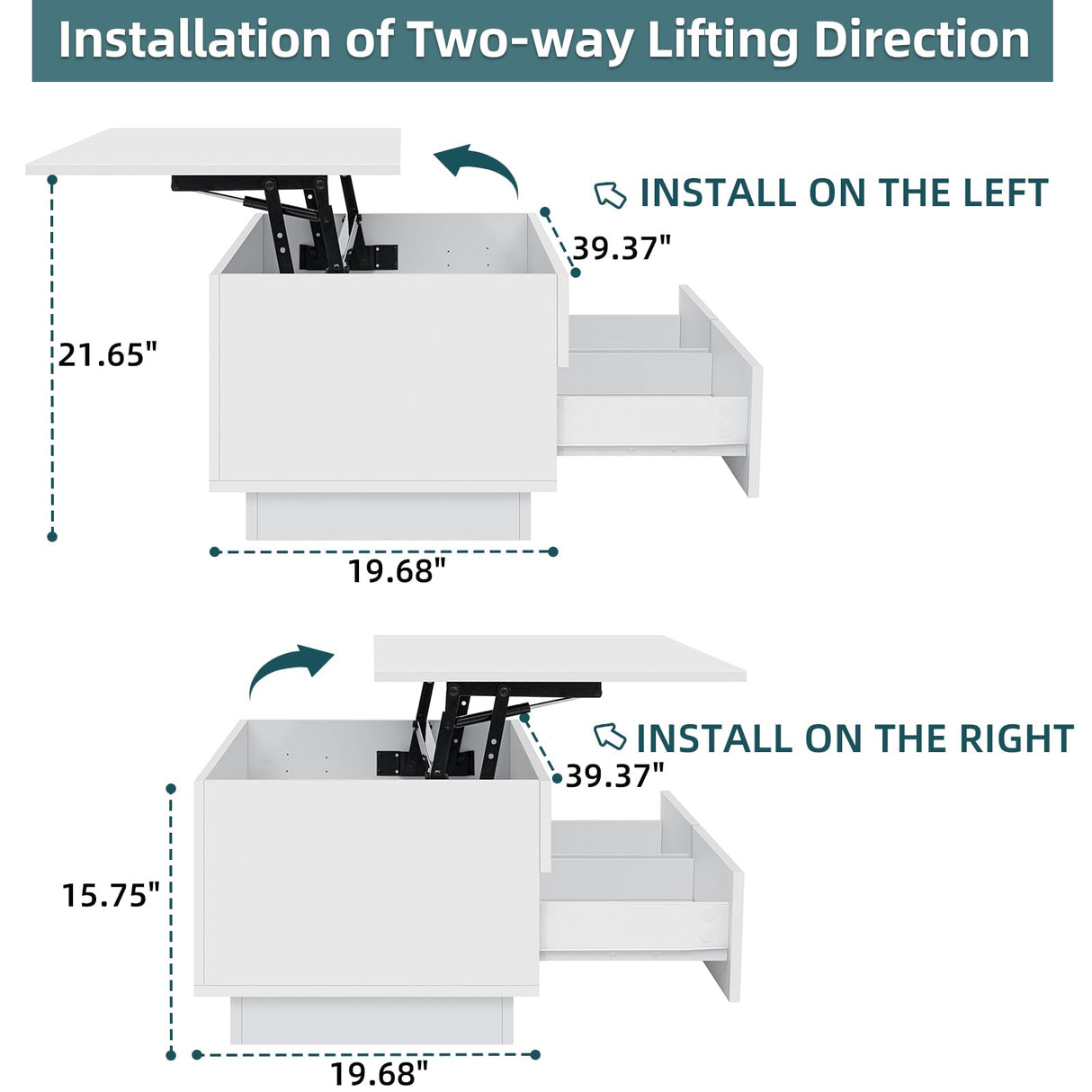 LED Coffee Table for Living Room Lift Top Coffee Tables with Storage Morden High Gloss 4 Tiers Black Tea White Center Tables Sofa Hidden Compartment & 2 Drawers HOMMPA