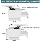 LED Coffee Table for Living Room Lift Top Coffee Tables with Storage Morden High Gloss 4 Tiers Black Tea White Center Tables Sofa Hidden Compartment & 2 Drawers HOMMPA