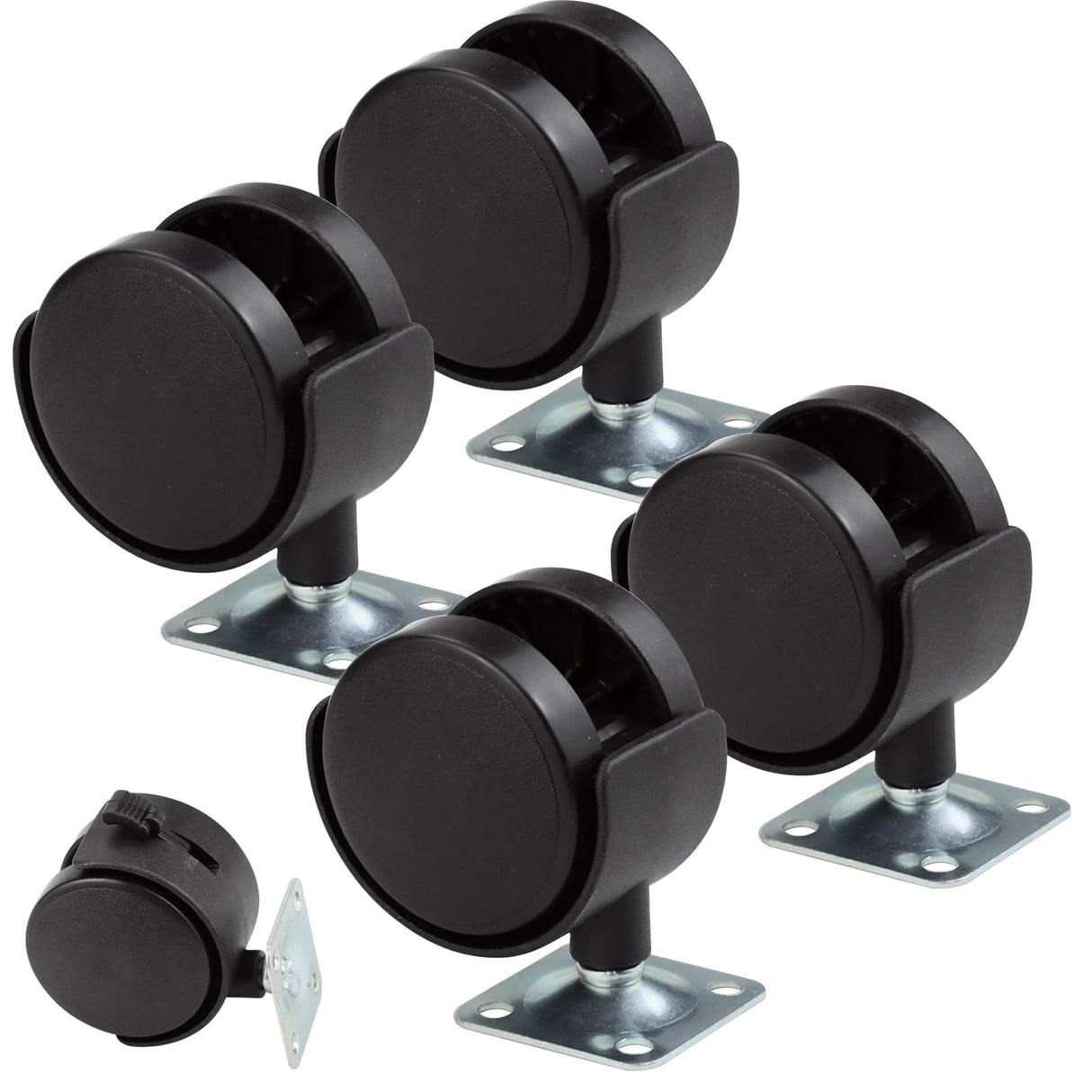 Kuqqi 4 Pack 2 Inch Plastic Casters, Furniture Casters, Nylon Furniture Wheel Replacement, Nylon Plastic Swivel Plate Casters, Replacement Cart Casters Wheels with Brakes KUQQI