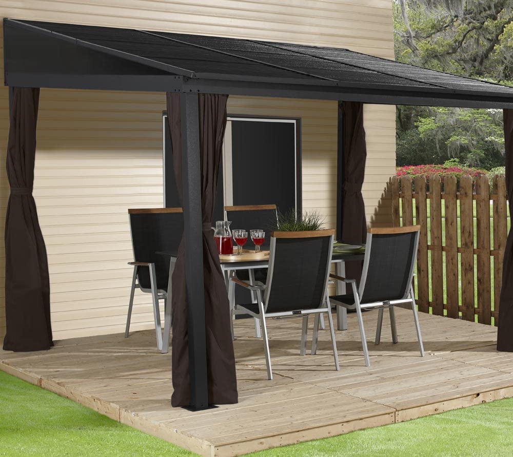 Sojag 10' x 12' Portland Gazebo Wall-Mounted Outdoor Weather-Resistant Aluminum Frame Sunroom Brown - WoodArtSupply