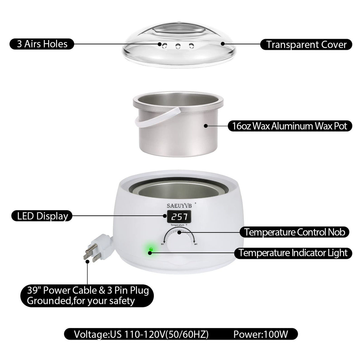 SAEUYVB Wax Melter for Candle Making,Candle Melting Pot,Candle Wax Melter,Multifunctional Wax Melting Tool with LED Temperature Display （White） SAEUYVB