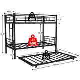 Beaunicorn Triple Bunk Bed, Heavy-Duty Metal 3 Bunk Bed Twin Over Twin for Kids Adults, 78.10" x 41.40" x 61.00" Noise Reduced, with Safety Guardrail, No Box Spring Needed (Black) Beaunicorn