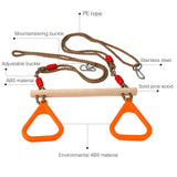 PELLOR Kids Trapeze Bar with Rings,Wooden Trapeze Swing Bar for Ninja Warrior Obstacle Course,Children's Swing Set Indoor Outdoor Garden,Yard,Playground PELLOR