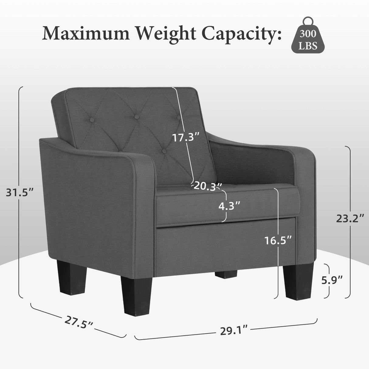 STHOUYN Living Room Chairs Accent Chairs Set of 2, Waiting Room Arm Chairs, Reading Chairs for Bedroom Comfy Club Chair Tufted, Office Small Space (2, Grey) STHOUYN