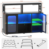 Aheaplus Bar Cabinet with Power Outlets, Liquor Cabinet with Led Lights and Glass Holder, Storage Buffet Cabinet Coffee Bar Cabinet for Liquor, Wine Cabinet with Racks -G2, Black Aheaplus