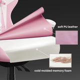 Pink Gaming Chair, Ergonomic Racing Computer Seat with Headrest and Lumbar Support, PU Leather High Back Height Adjustable Reclining Swivel Game Chairs for Adults Racingreat