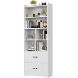 IRONCK Bookshelves and Bookcases with 4 Doors, 6-Tier Bookshelf with Storage Shelves 74.6 in Tall Bookcase for Home Office, Living Room, Bedroom, White IRONCK